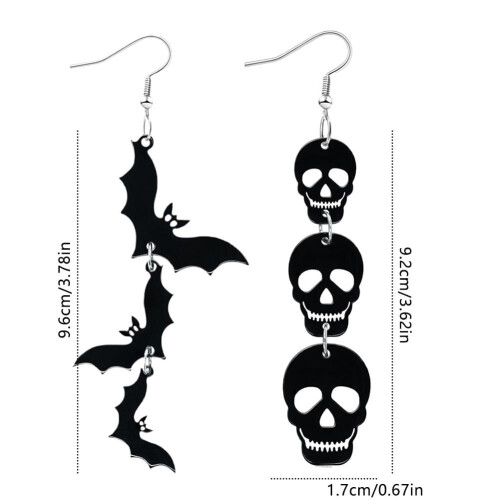 Ακρυλικά σκουλαρίκια για το Halloween με μαύρη νεκροκεφαλή σε σχήμα νυχτερίδας, 1 1