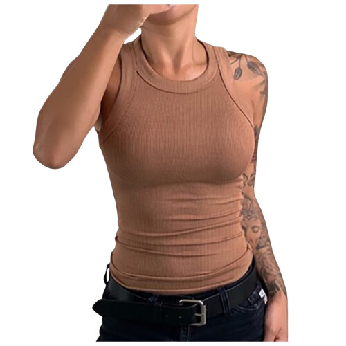 Women's Backless Tank Top Coffee Color 2XL