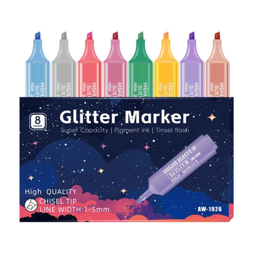 Metallic Textmarker-Set mit Glitzergel, 8er-Pack 1