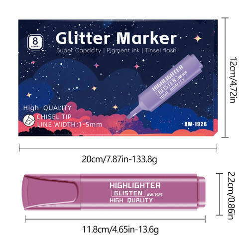 Metallic Textmarker-Set mit Glitzergel, 8er-Pack 2