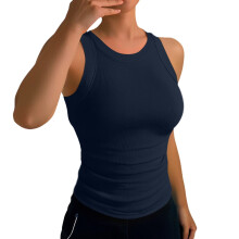 Women's Ribbed Tank Top Round Neck Sleeveless Navy L