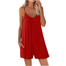 Women's Summer Sleeveless Jumpsuit with Pockets Red 2XL