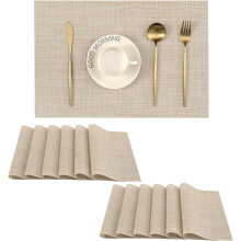 Beige Tischsets, 12er-Set, hitzebeständig, rutschfest, gewebtes PVC