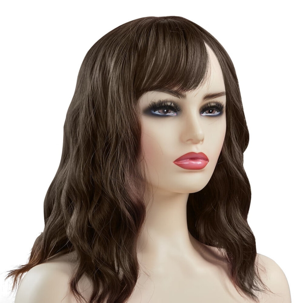 Short Bob Wavy Lace Front Wig Brown Human Hair 14 inch