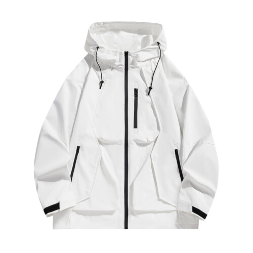 Giacca antivento impermeabile da uomo con cappuccio e tasche, 1
