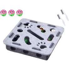 Cat Nail File Enrichment Box Grey Square with 3 Bell Balls