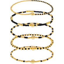 Gold Beaded Stack Bracelets for Women 5-Piece Set