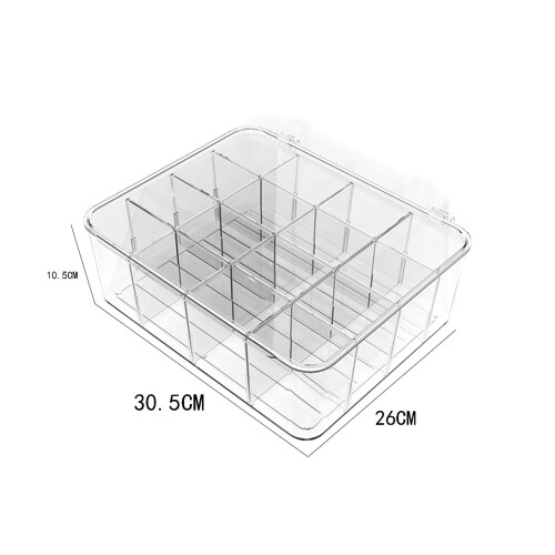 Clear plastic storage box with 4 compartments and lid 2