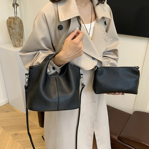 Γυναικεία δερμάτινη τσάντα hobo crossbody με tote και σετ πορτοφολιού 1