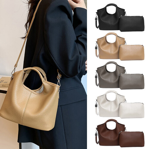 Γυναικεία δερμάτινη τσάντα hobo crossbody με tote και σετ πορτοφολιού 2