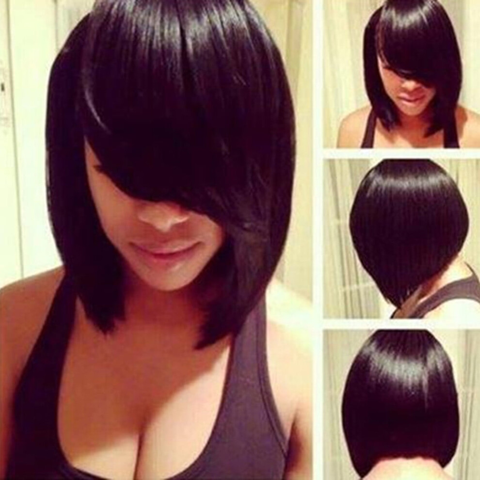 Women's synthetic short straight bob wig black brown
