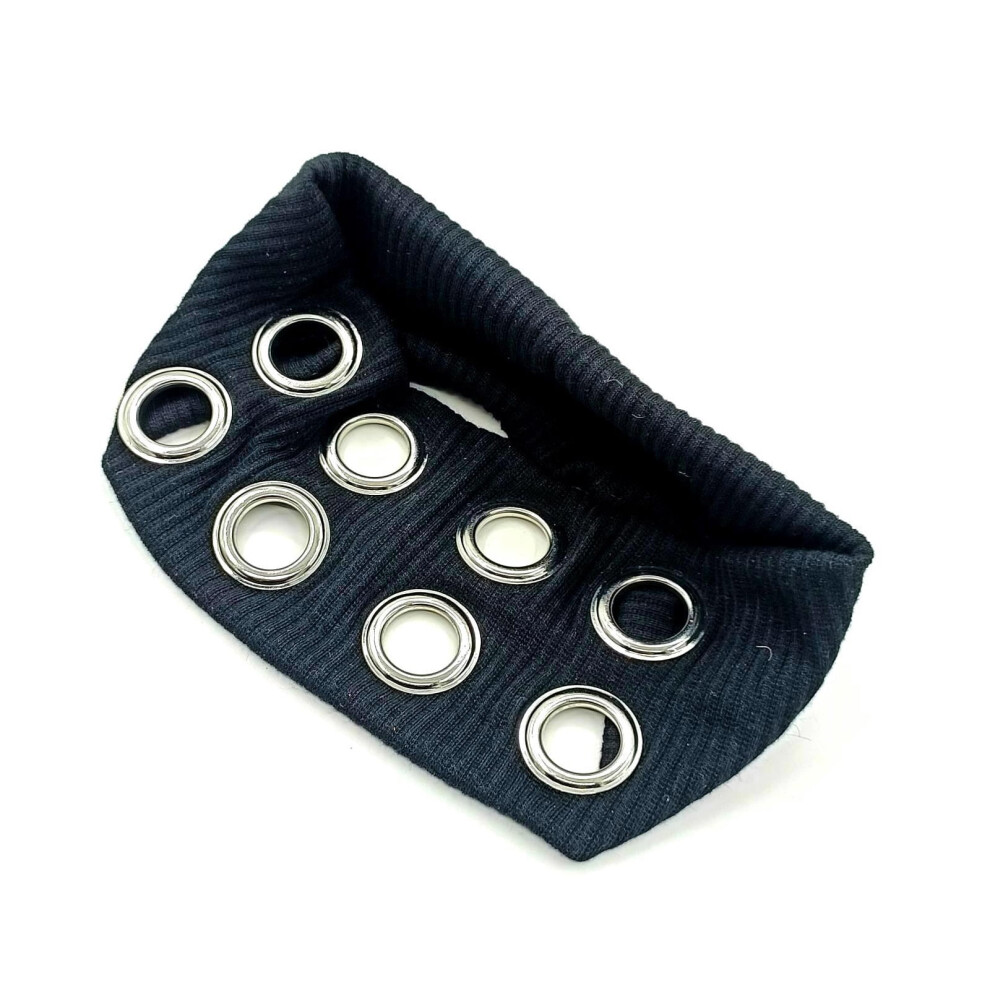 Stretchy wide headband with hollow eyelets
