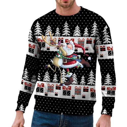 Herren-Weihnachtspullover mit lustigem Festtagsmuster, lockere Passform