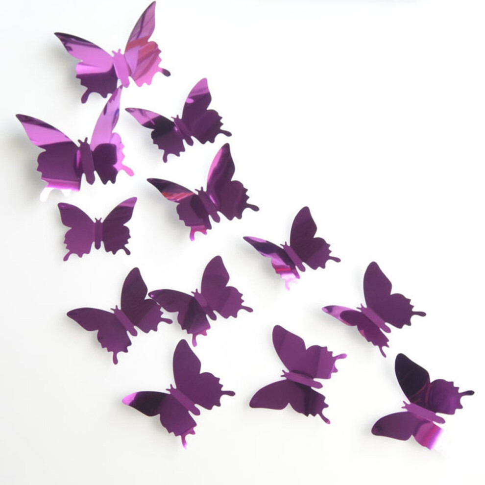 Mirror Metallic Butterfly Wall Decals Purple 12 Pcs 962029478287