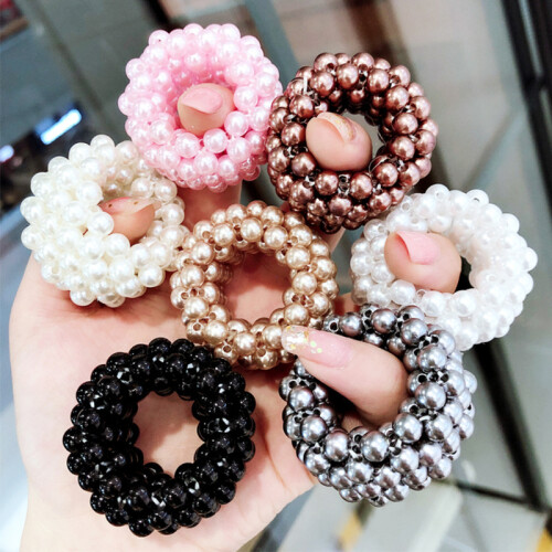 Elástico de cabelo com pérolas para mulheres (1 peça) 1