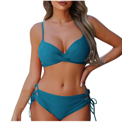 Damen-Bikini-Set, einfarbig, rückenfrei, zweiteilig 1
