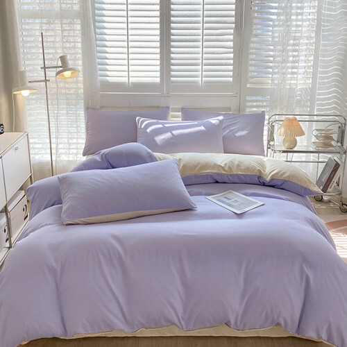 Juego de ropa de cama de algodón morado de 4 piezas