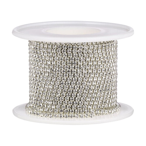 Corrente de cristal com garra e strass transparente, 10 m, 2,0 mm