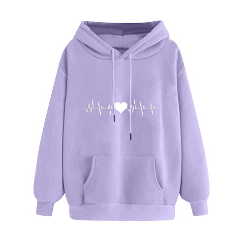 Damen-Kapuzenpullover mit Herzmotiv, Fleece-gefüttert, 1-teilig