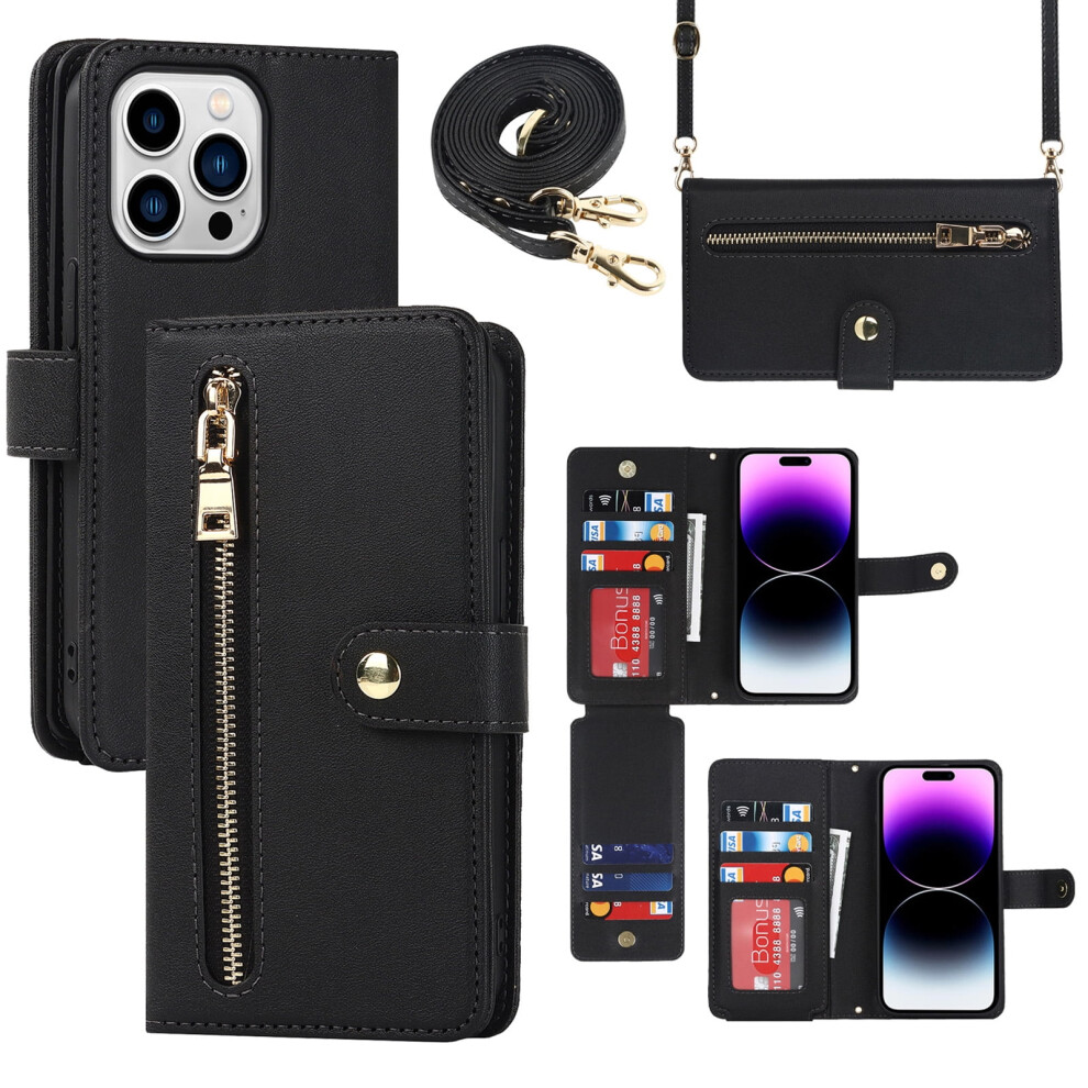 Iphone 13 Pro Max Wallet Case Leather Crossbody Black 9329345678639