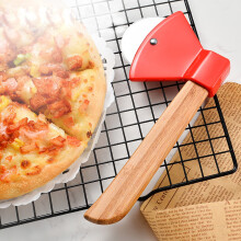 Stainless Steel Pizza Cutter Axe Shape, Wooden Handle, 360 Rotating Blade, Ergonomic, Easy Clean, 21x10cm, compatible with Sharp Pastry Slicer