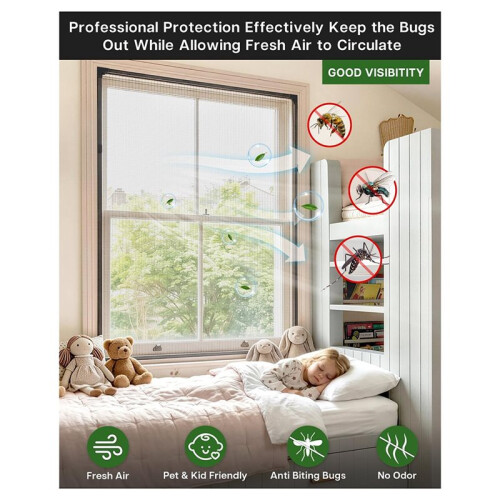 Self-Adhesive Mosquito Net for Windows, Easy Install No-Drill Curtain, Multi-Size 150x150cm