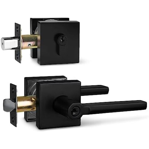 Sort dørhåndtag og deadbolt-låsesæt HD1601-D105-DB1SET