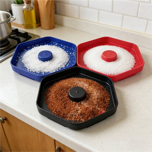 3-Piece Hexagonal Cocktail Rim Set Color-Coded, Stackable Dishes with Sponge 2