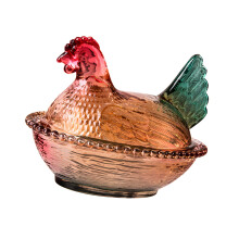 Farfurie vintage din sticlă pentru găini pe cuib cu capac, 1 bucată