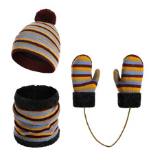 Kids Winter Hat Scarf Knit Striped Warm For Boys Girls Cold Weather