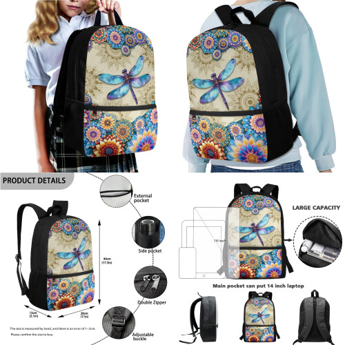 Schulranzen-Set „Libellen-Boho-Mandala“ (4er-Set) 1