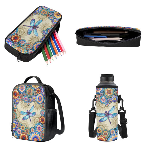 Schulranzen-Set „Libellen-Boho-Mandala“ (4er-Set) 2