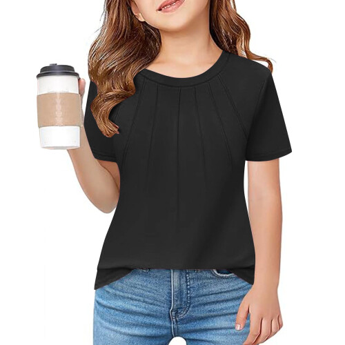 Girls Pleated T-Shirt Solid Black 4-5 Years 1
