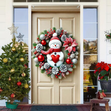 Christmas wreath snowman red poinsettias 35x73 inch