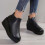 Leather ankle boots round toe chunky low heel black size 36 1