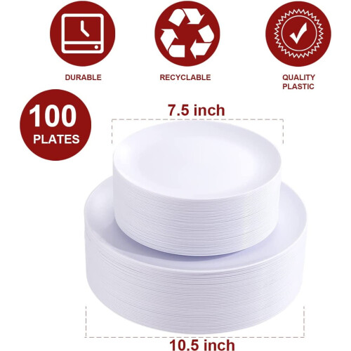 Vita plasttallrikar engångs tungvikt 100 st 1
