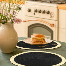 Zwarte geweven placemats, rond, 38 cm (15 inch), set van 6