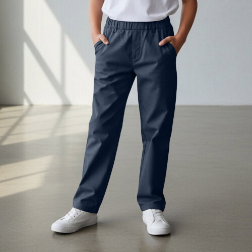 Boys Navy Chino Pants with Pockets Pull-On Straight Fit 1