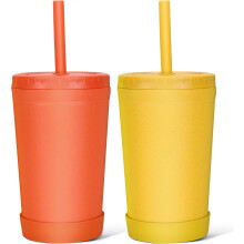 Gobelets pour tout-petits en paille de blé avec couvercles et pailles en silicone, 300 ml