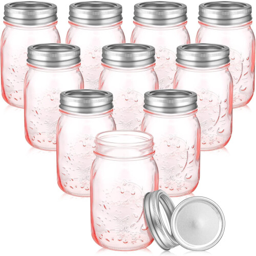 Pinke Einmachgläser, normale Öffnung, 473 ml, 10er-Packung