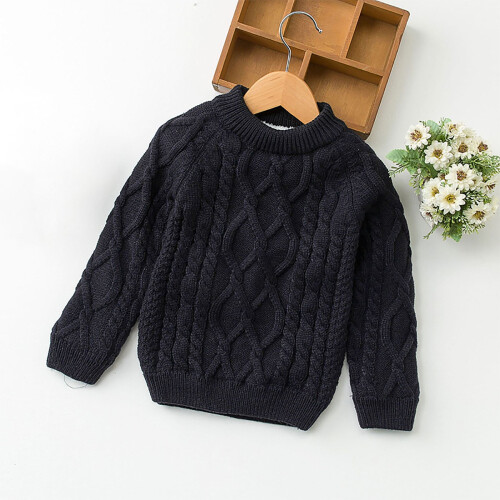 Knit Sweater Solid Navy Crewneck Long Sleeve for 7-8 Years 1