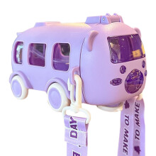 Garrafa de água infantil em formato de ônibus, 500ml, à prova de vazamentos, com canudo.