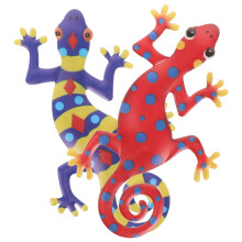 Metalen gekko wanddecoratie buitenbeeldje (2 stuks)