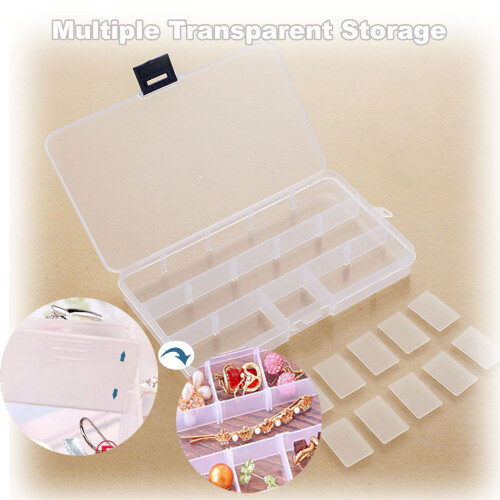 Portable fishing tackle box white plastic 15-compartment