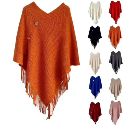 Xale feminino de tricô com capuz e franjas, bege. 2