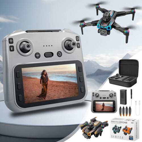 Drone com câmera 1080P, motor brushless e tela de 5,9 polegadas.