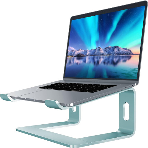 Suporte ergonômico de alumínio para laptop de 10 a 15,6 polegadas, cor prata.