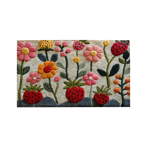 Strawberry Floral Carpet Mat Soft Polyester One Size