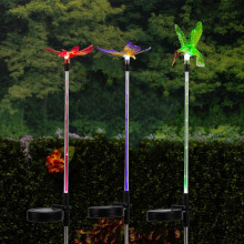 Juego de 3 estacas solares para jardín YANTON con forma de mariposa y colibrí.