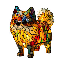 Lampa stołowa witrażowa HIBIBUD Pomeranian, żywica 5,9 cala